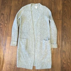 Long Knit Open Front Gray Cardigan Sweater